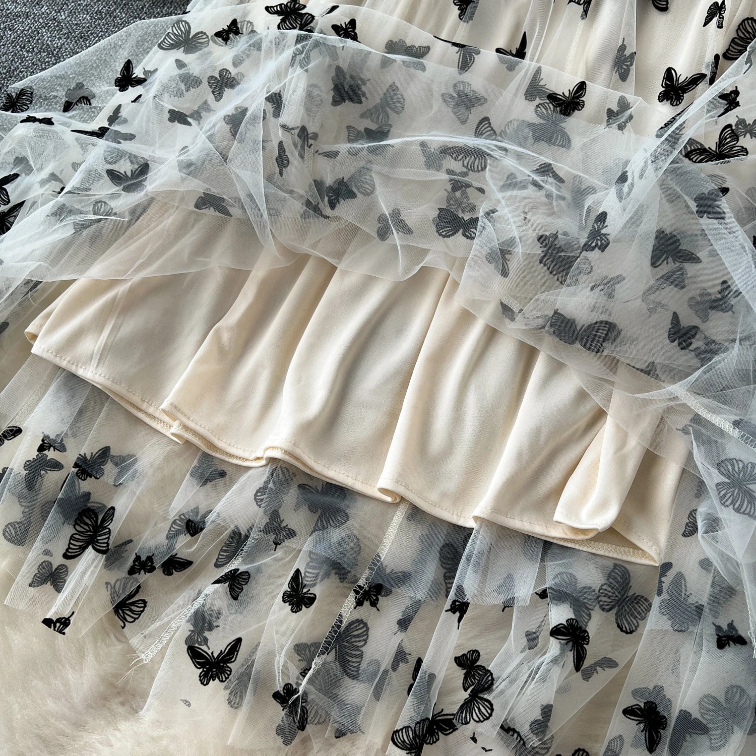 SINGREINY 2024 High Qulaity Embroidery Long Skirt Ladies Elastic Waist Butterfly Print Streetwear A Line Loose Mesh Party Skirt