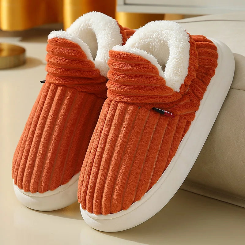 Comwarm Warm Fur House Slippers For Women Men 2023 Winter New Ankles Cozy Plush Slippers Home Indoor Soft Thick Sole Cotton Shoe