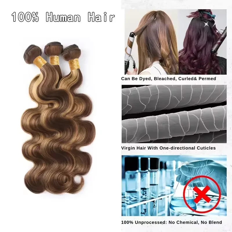 14A Highlight Ombre Body Wave Bundles Human Hair 100% Unprocessed Brazilian Colored 1 3 4 Pcs Raw Hair Bundles Weave Extensions