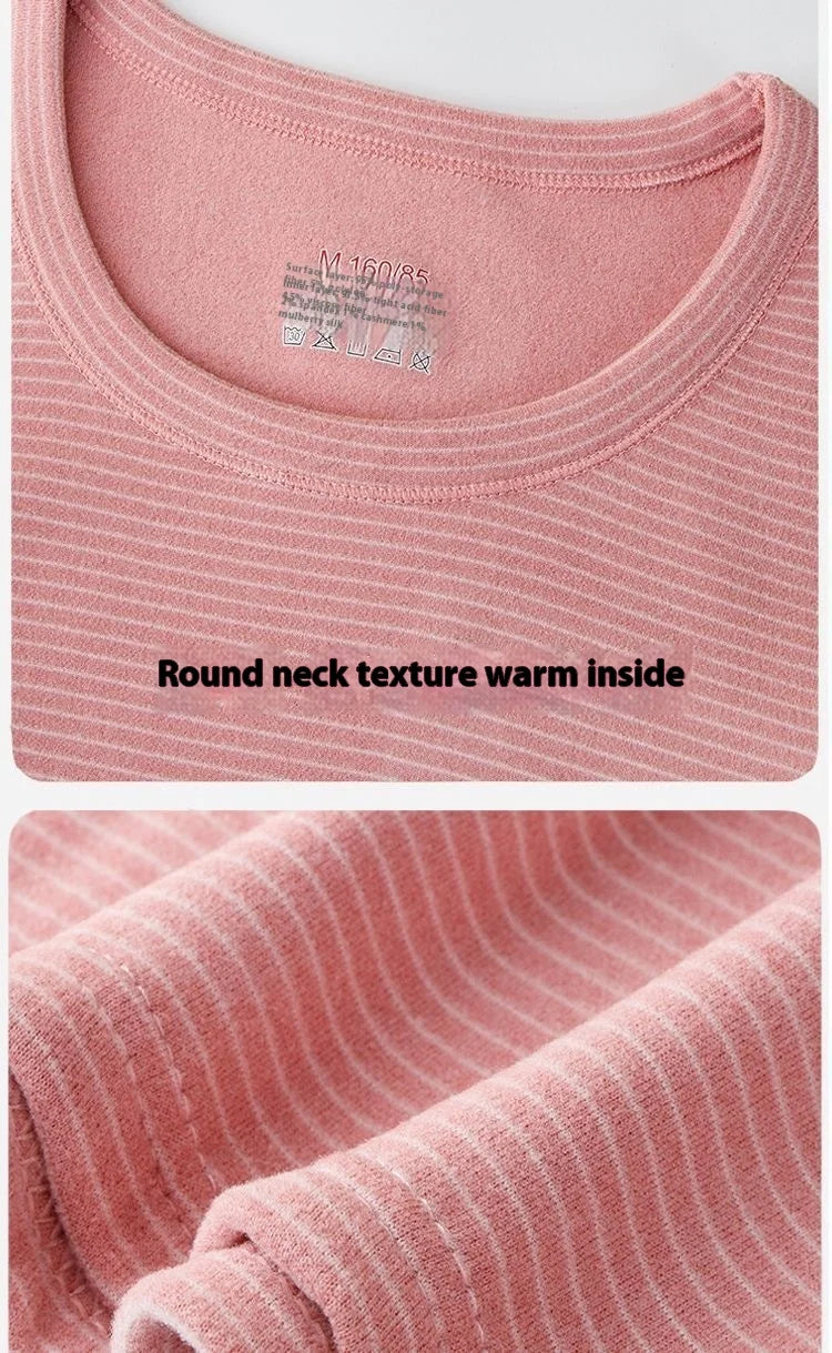 New Autumn/Winter Cashmere and Silk Round-Neck Thermal Set Striped Thermal Underwear for Men and Women Base Layer Undergarments