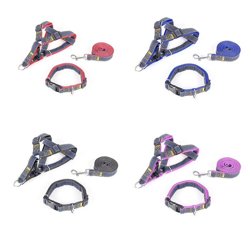 Pet chest and back thick wear-resistant vest denim sewn cloth chest and back dog leash pet leash is durable