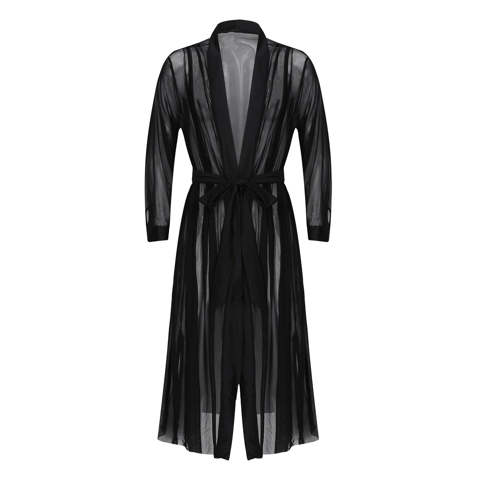 Men Transparent Mesh Robes Sexy Lingerie Front Cardigan Mesh See-through Long Bathrobe Male Gay Long Sleeve Nightgown Underwear