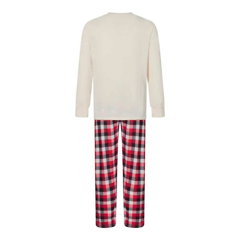 Christmas Family Matching Pajamas Set Long Sleeve Letter Print Tops and Plaid Pants Sleepwear Outfits for Adults and Kids