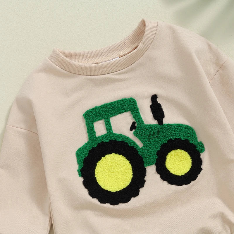 2024-05-08 Lioraitiin Baby Girls Boys Autumn Romper Long Sleeve Crewneck Tractor Embroidery Casual Playsuit