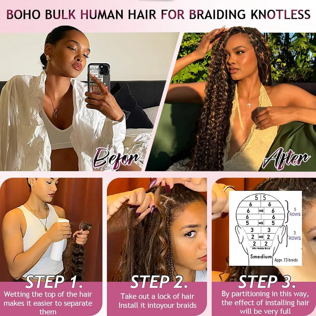 Honey Blonde Kinky Curly Feather Crochet Human Hair Extensions Knotless Pre-Separated Boho Braids Burmese Curly Invisible Knots