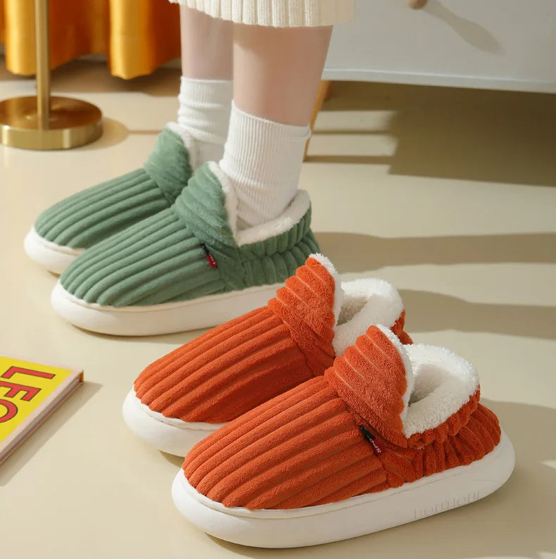 Comwarm Warm Fur House Slippers For Women Men 2023 Winter New Ankles Cozy Plush Slippers Home Indoor Soft Thick Sole Cotton Shoe