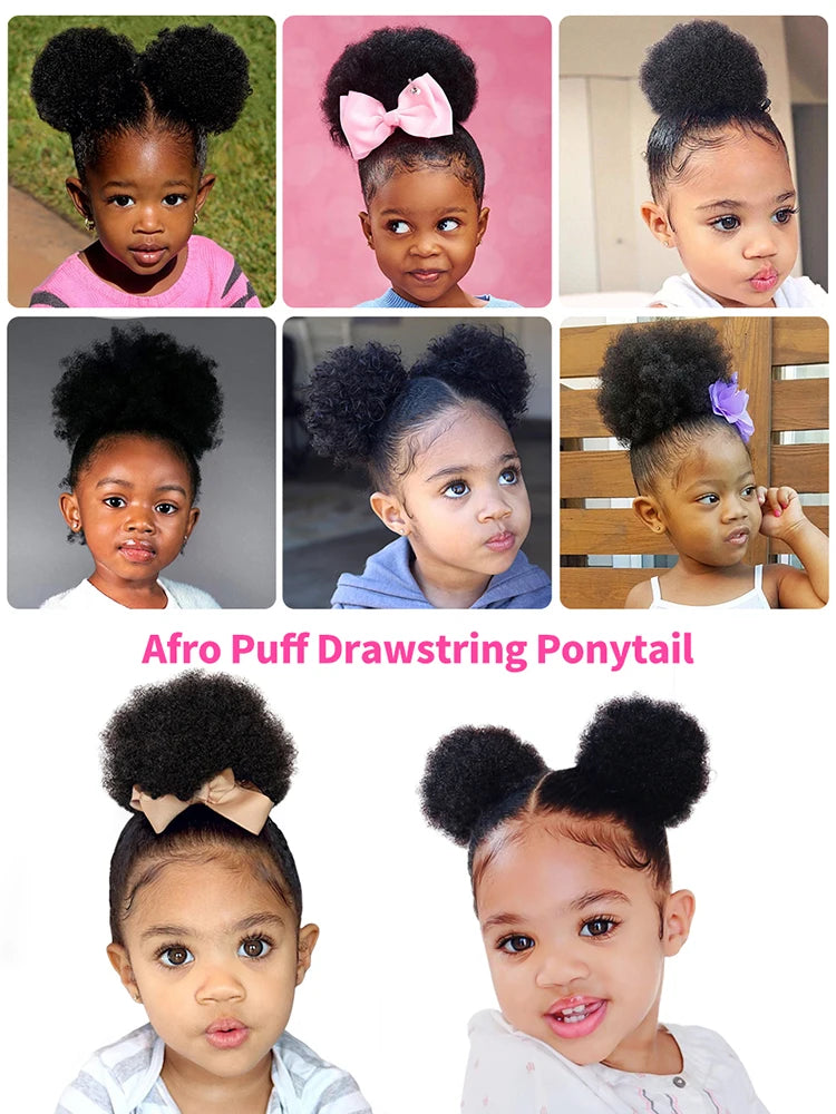 Kinky Curly Human Hair Ponytail Afro Puff Drawstring High Bun HairPiece Clip in on Updo Extensions for Black Women Ship From US