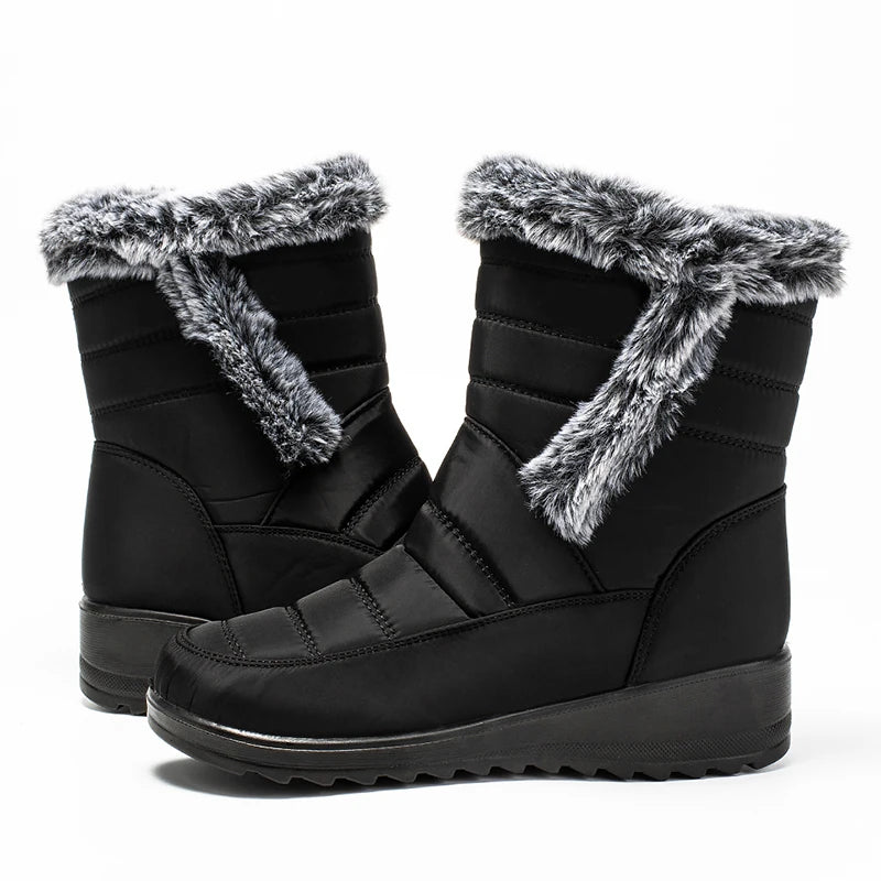 Faux Fur Waterproof Snow Boots Women 2024 Trend Non Slip Winter Ankle Boots Woman Warm Thicken Plush Couples Cotton Padded Shoes
