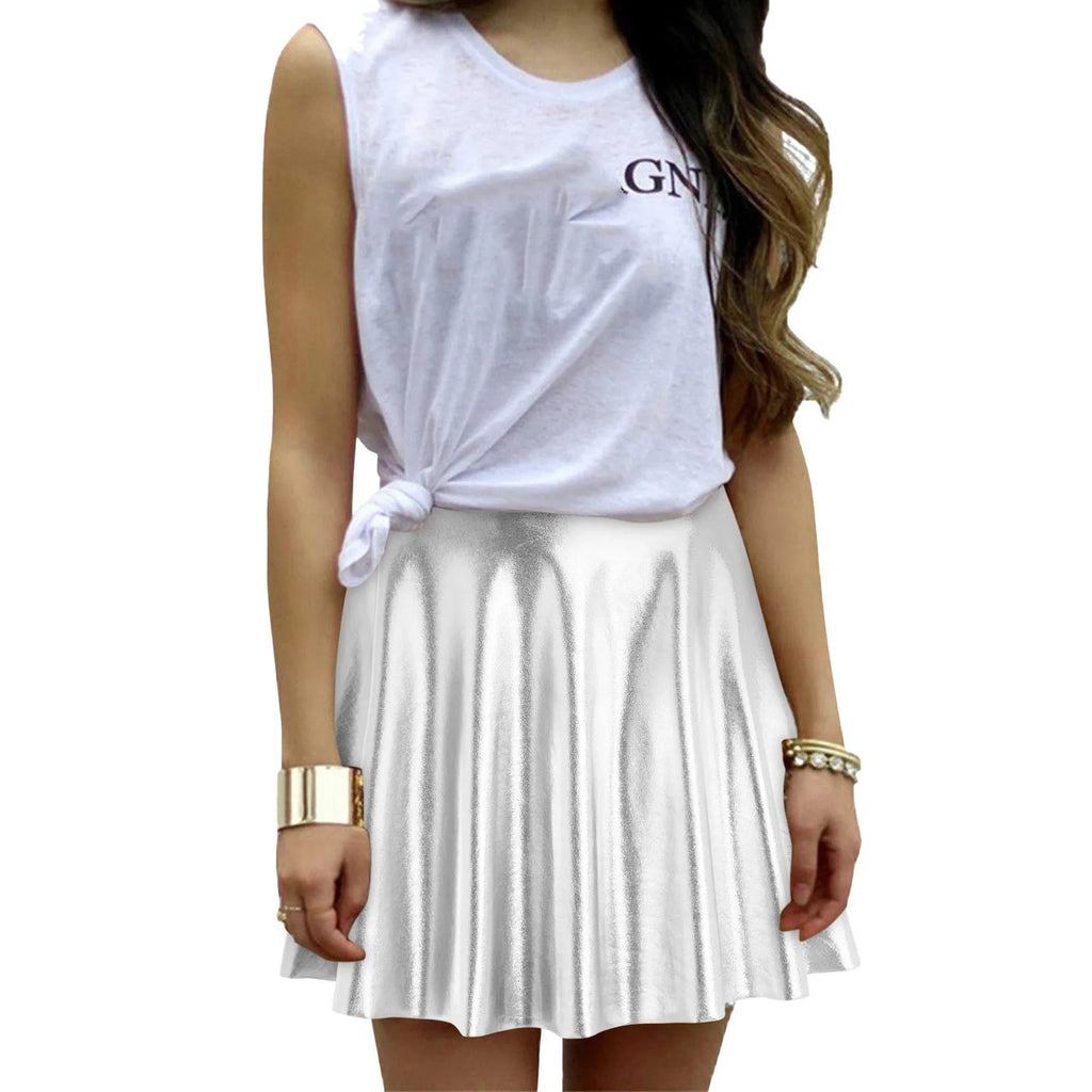Women's Hight Waist Skirt Shiny Skater Skirt Sparkly Shiny Flared Pleated A Line Mini Skort Girls' Carnival Cosplay Skirt