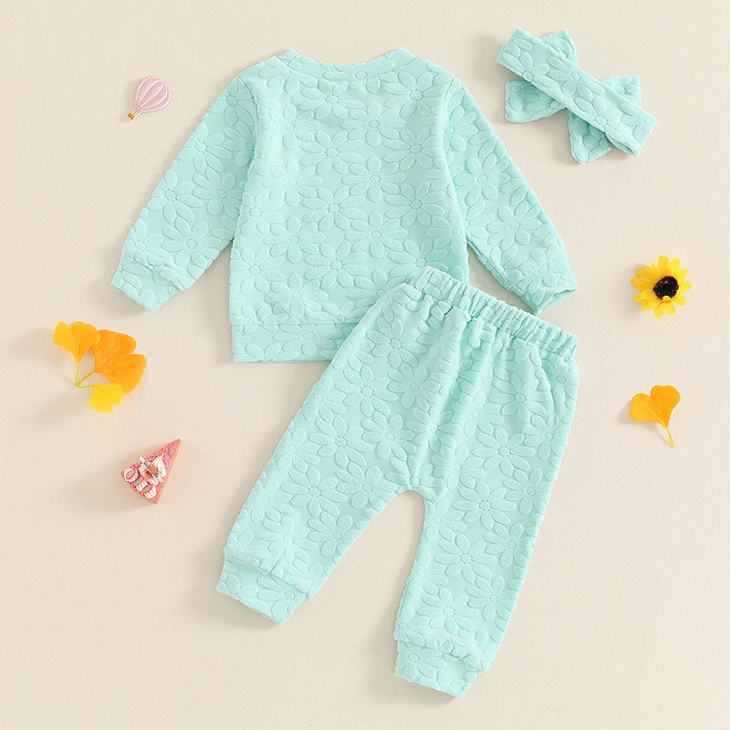 2024-05-22 Lioraitiin Toddler Girl Fall Outfit Daisy Embroidery Long Sleeve Sweatshirt with Elastic Waist Pants Headband Set