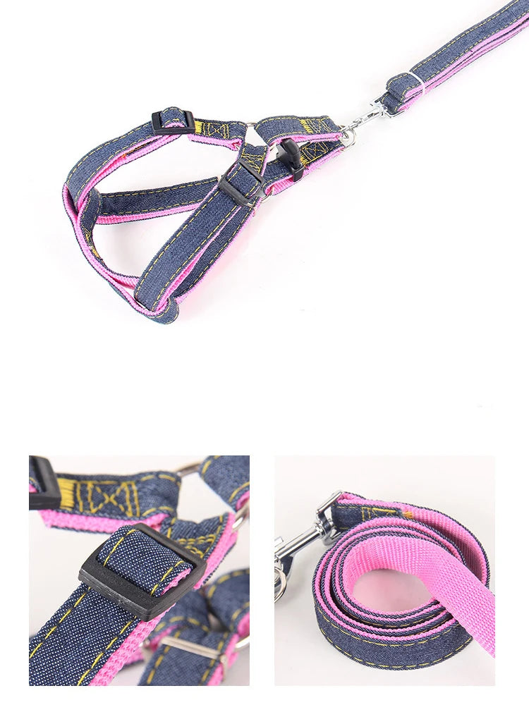 Pet chest and back thick wear-resistant vest denim sewn cloth chest and back dog leash pet leash is durable
