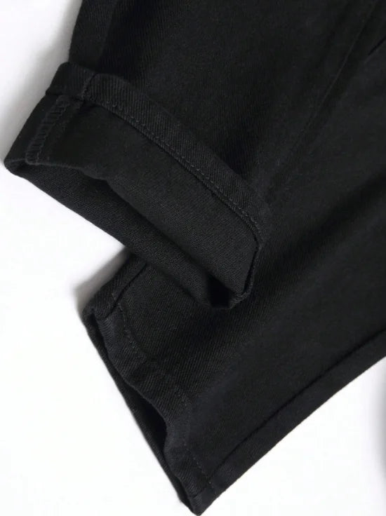 Men's slim fit perforated black denim pants