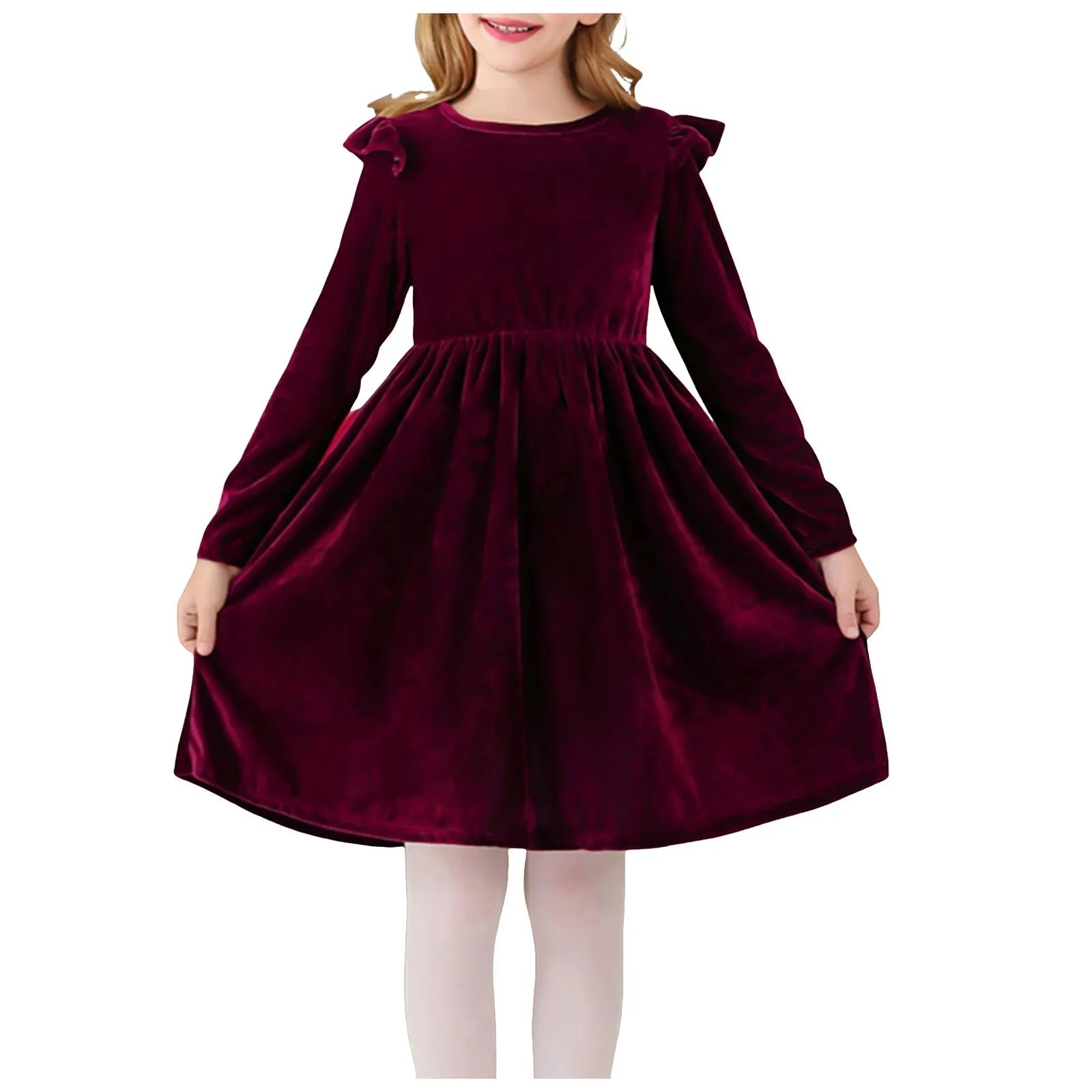 Girls Casual Velvet Dress Ruffled Long Sleeve Spring Fall Dress Evening Party Dress Winter Frilly Dresses For Little Girls
