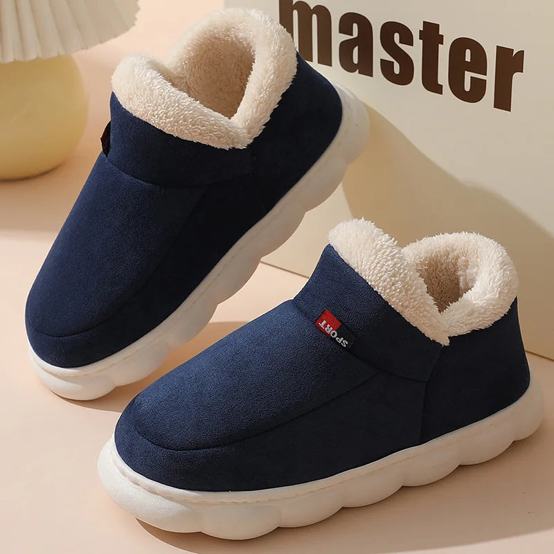 Comwarm Warm Fur House Slippers For Women Men 2023 Winter New Ankles Cozy Plush Slippers Home Indoor Soft Thick Sole Cotton Shoe