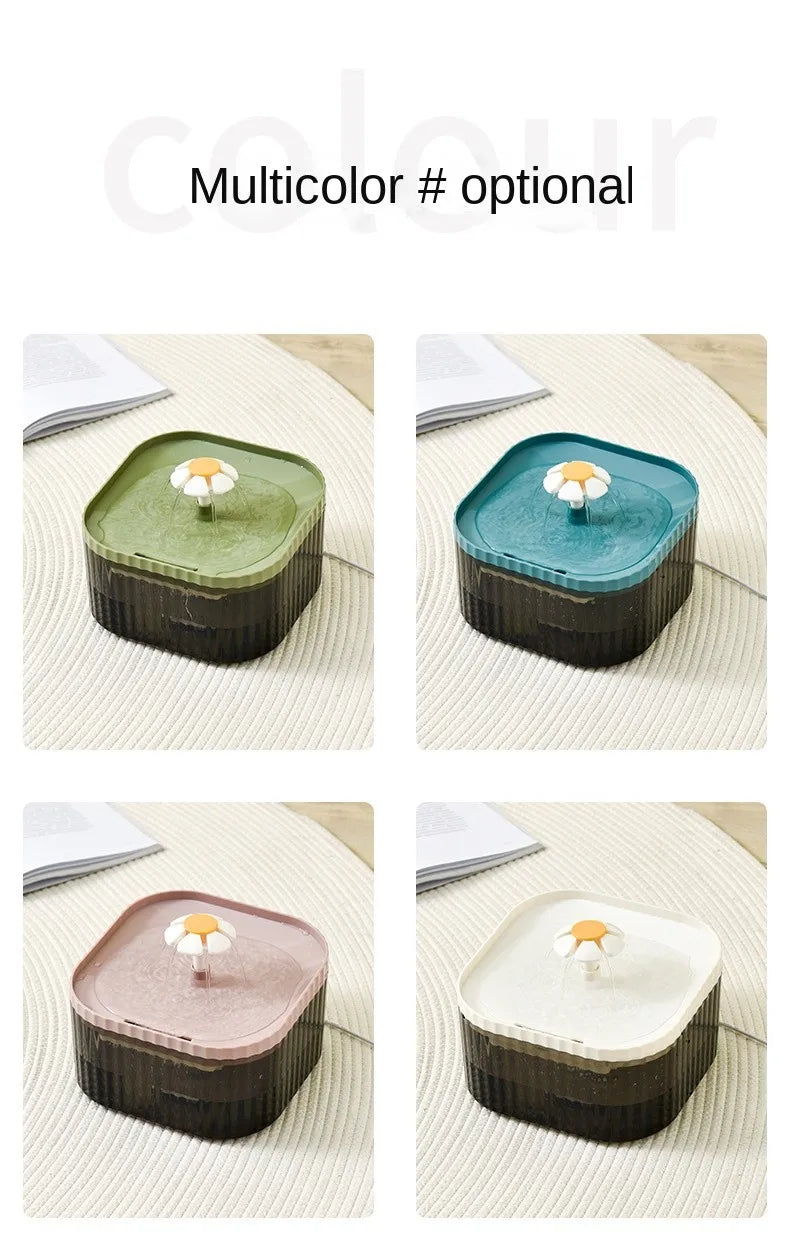 1.5L Cat Water Automatic Quiet Water Wired loop Dispenser Flower USB charge Cat Dogs Pet drinking water with Replacement Filters