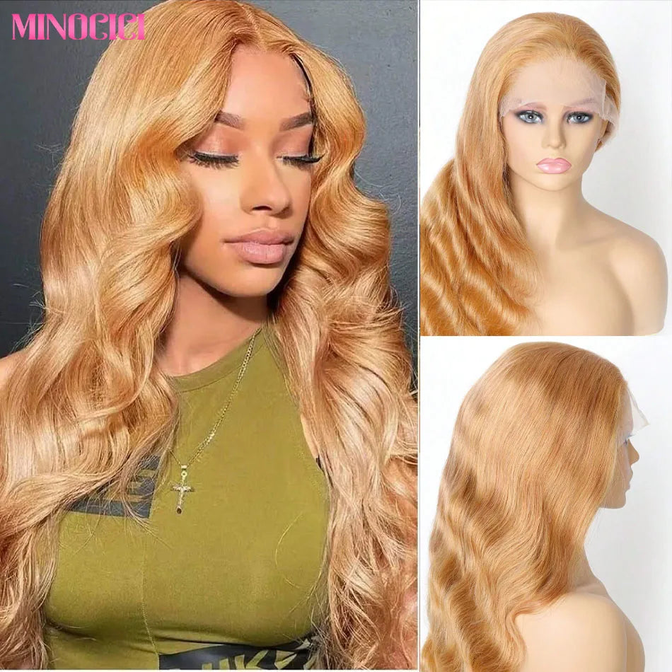 13x6 Body Wave HD Transparent Lace Frontal Wigs Human Hair 30 Inch Honey Blonde Wig Human Hair 200 Density Pre Plucked For Women
