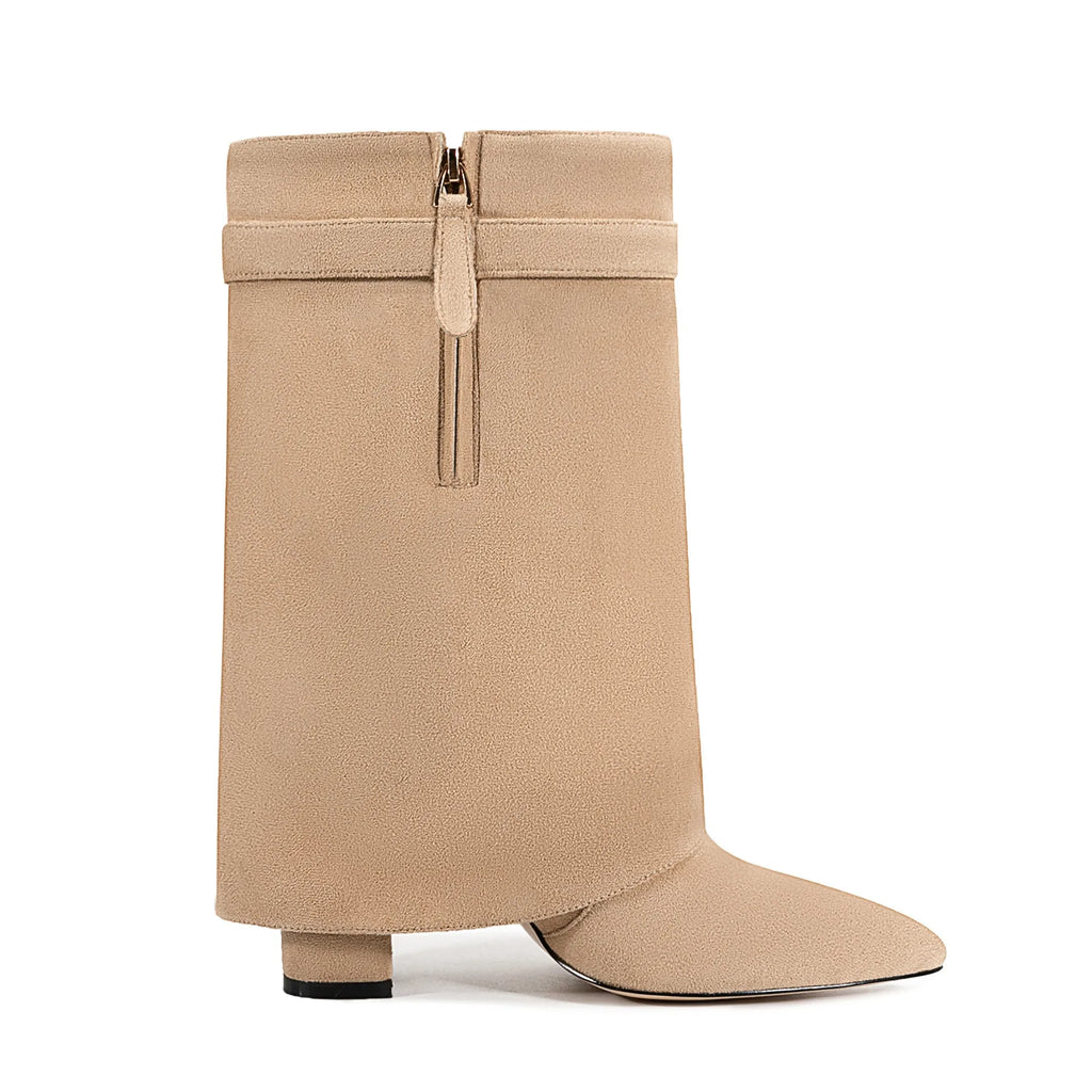 Ladies' Autumn and Winter New Pointed Knee High Women's Boots, Thick High-heeled Long Pants Boots, Fashionable Mid Rise Boots