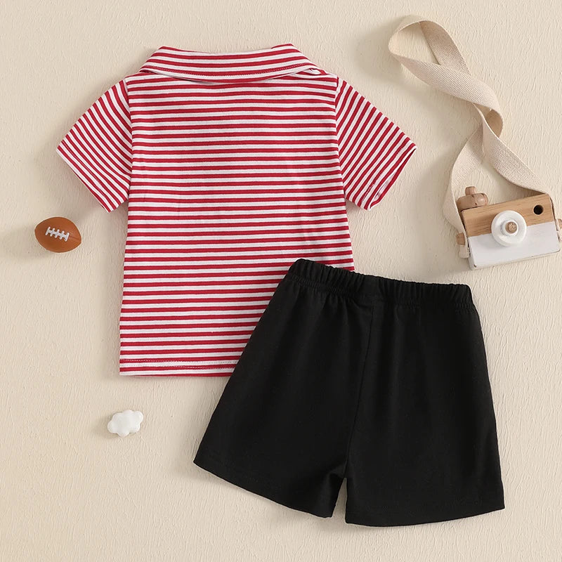 2025-01-16 Lioraitiin Toddler Baby Boy Summer Clothes Short Sleeve Football Embroidery T-Shirt + Shorts Set 2Pcs Outfits