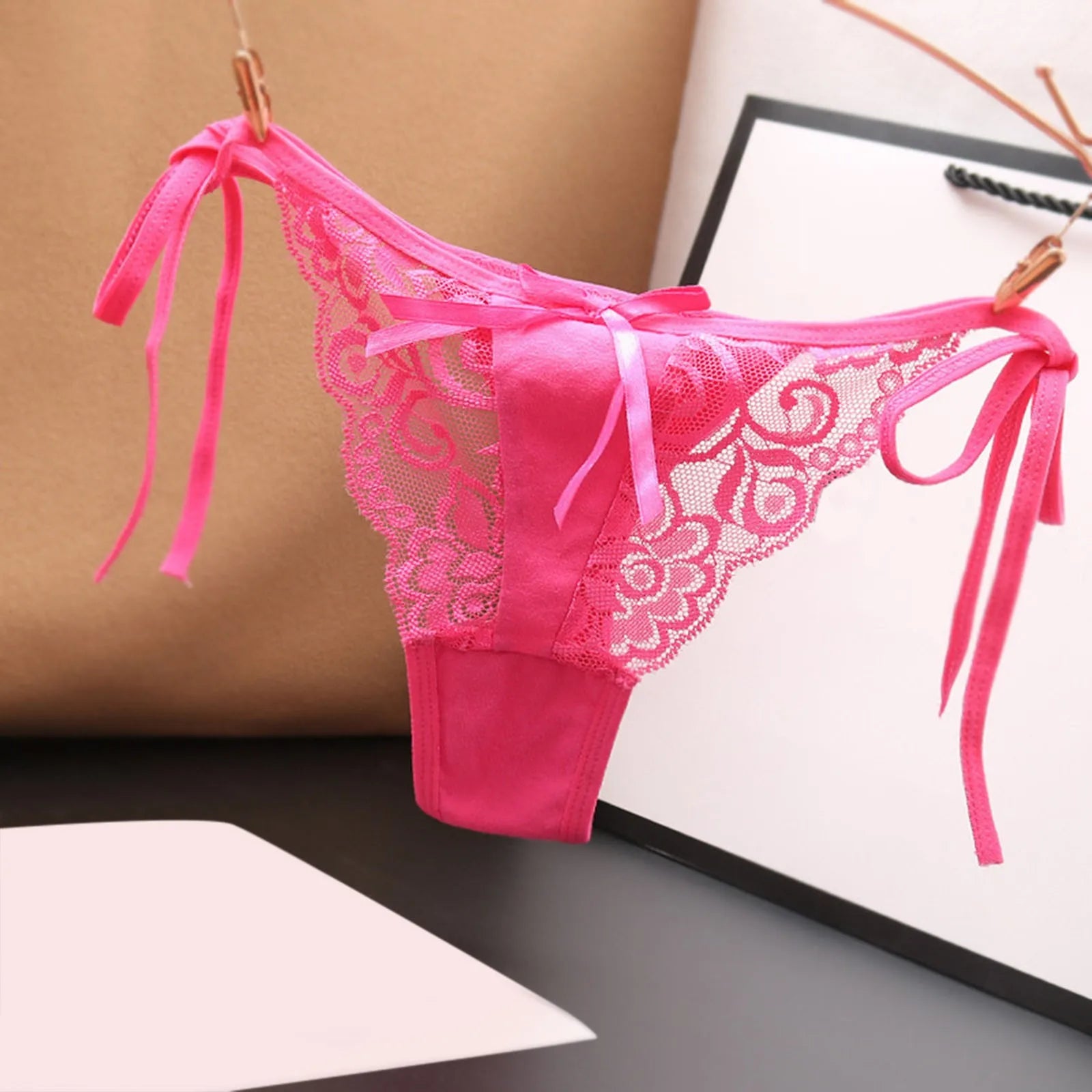 Women Sexy Lace Thong Low Waist Panties Side Tie See-Through Underpant Intimates Erotic Lingerie Ladies Underwear трусы женские