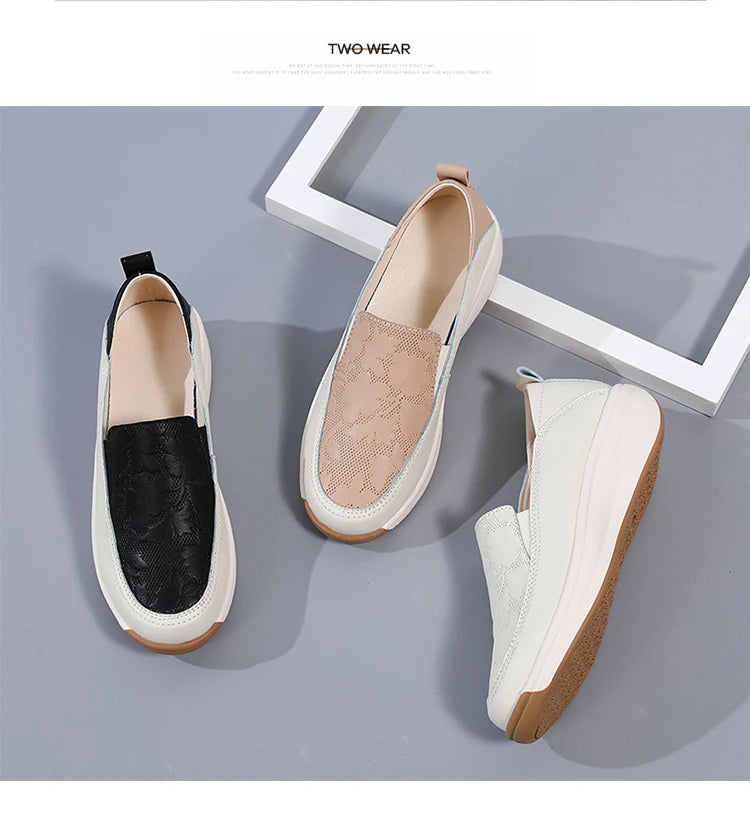 New women's 43 casual shoes, 100% genuine leather breathable and fashionable leather shoes for walking