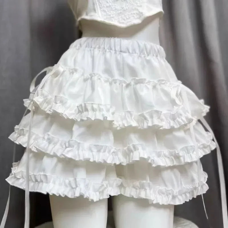 Sweet Kawaii Lolita Style Princess Vintage Cake Skirt Women Cute Lace Ruffles Party Mini Skirts Harajuku Y2k Faldas Mujer