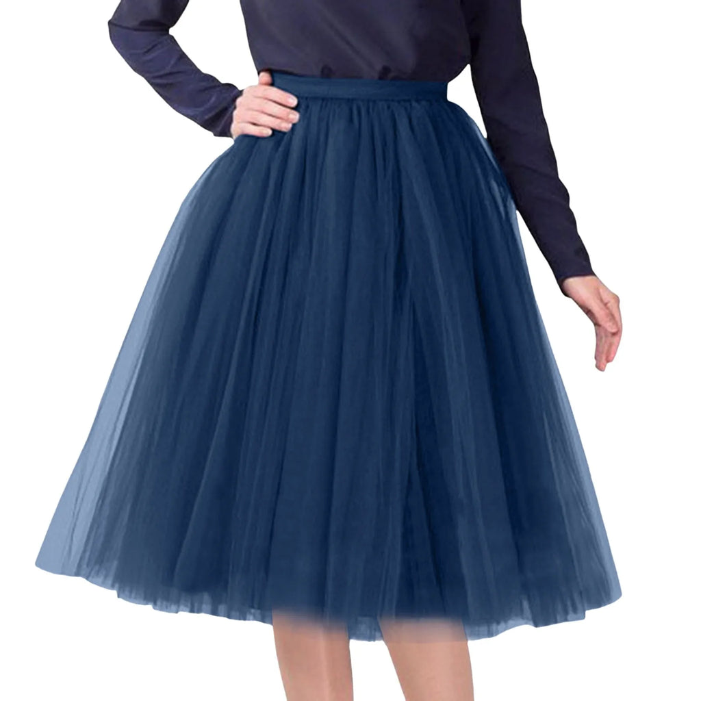 Womens Tiered Tutu A-Line Midi Skirts Elegant Puffy Underskirt Dance Party High Waist Tulle Skirt Lolita Petticoat Faldas Mujer