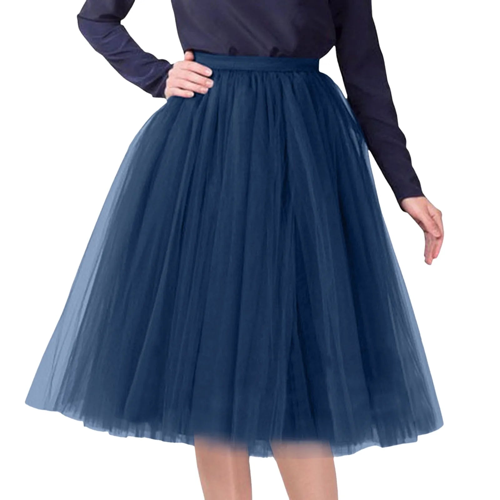 Womens Tiered Tutu A-Line Midi Skirts Elegant Puffy Underskirt Dance Party High Waist Tulle Skirt Lolita Petticoat Faldas Mujer