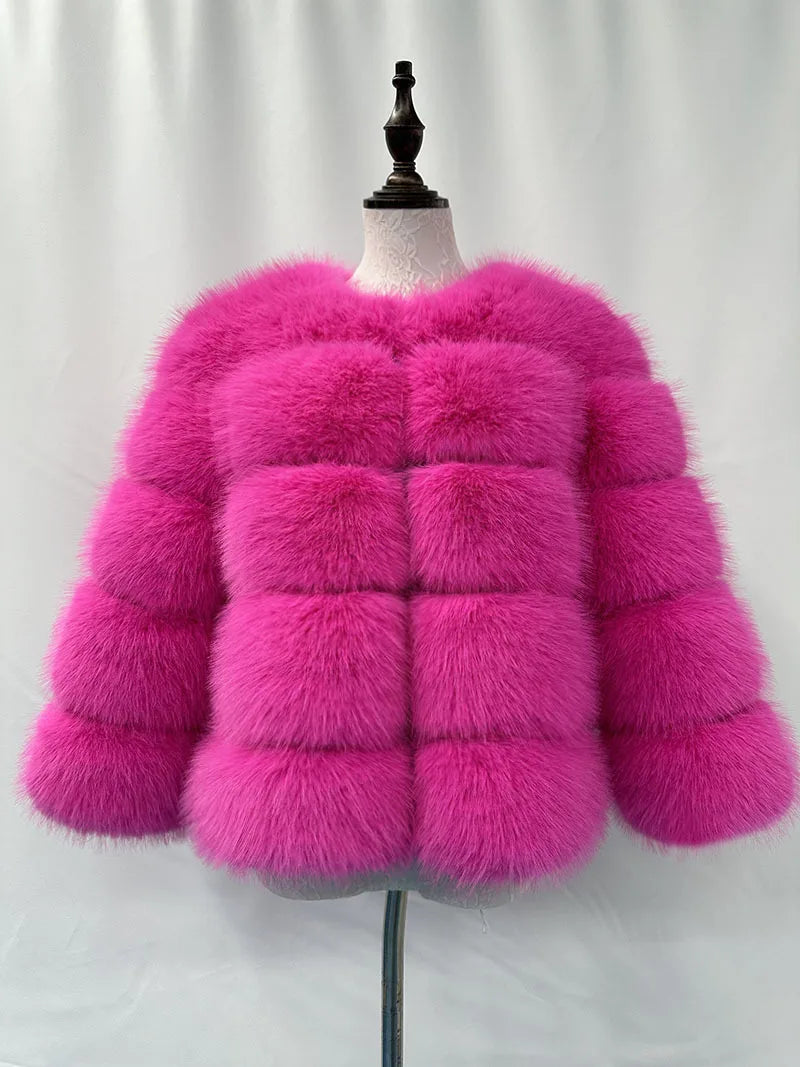 Women Faux Fox Fur Coats Zipper Short Coat Jackets Elegant Thick Warm Solid Jacket Lady Furry Outerwear Elegant Splice Winter