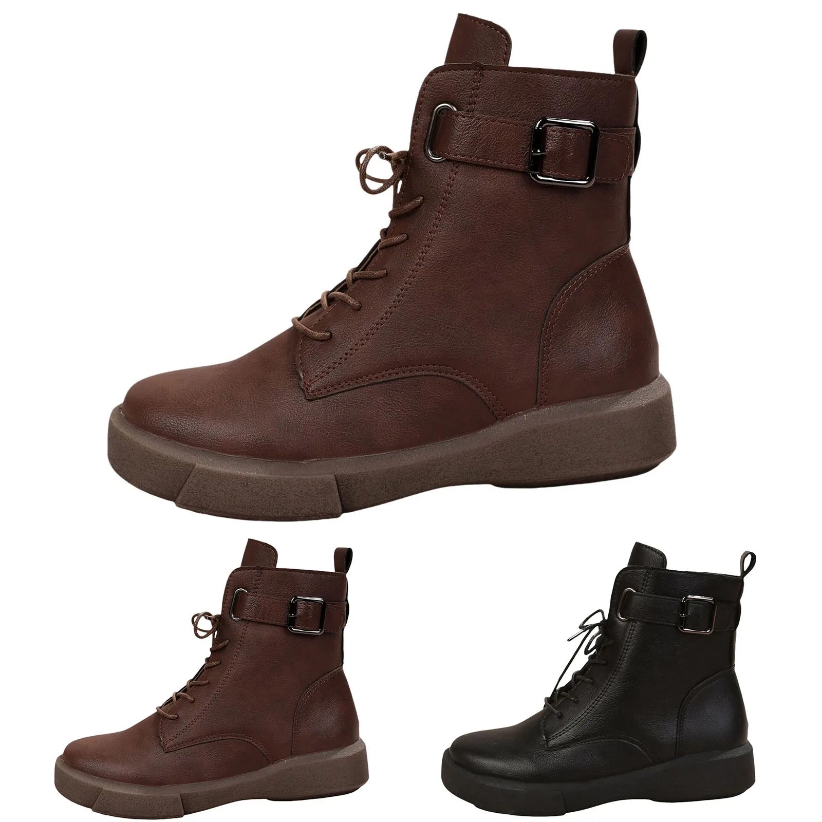 Women'S Fashionable Versatile Ankle Boots British Retro Belt Plus Velvet Short Suede Boots For Women Lace Up Flat Shoes Botines