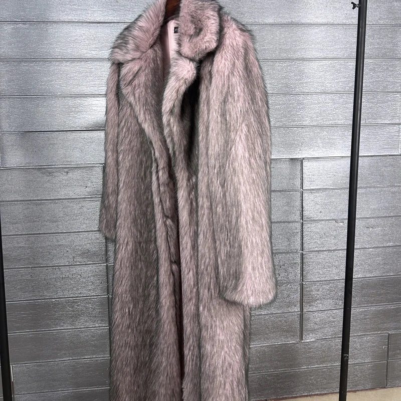 DEAT 2025 winter new fashion high quality Fox Faux Fur long Coat for Women Suit Collar solid color thick warm jacket 11A06914