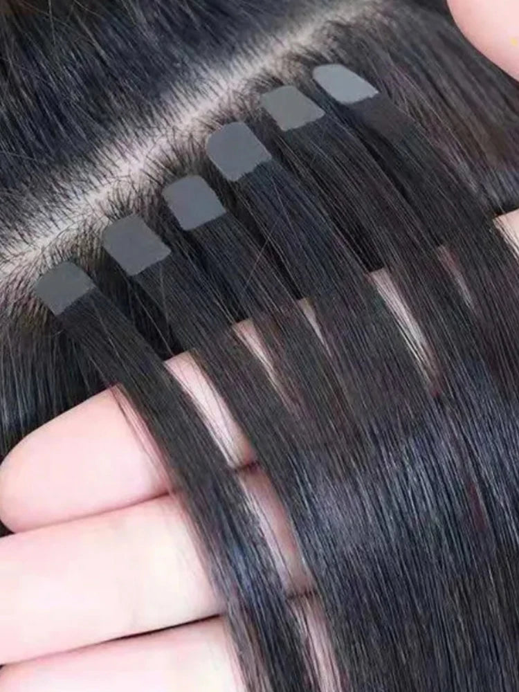 MRSHAIR Mini Tape Hair Extensions Human Hair Natural Tape in Hair Extentions 3x0.8cm Invisible Tape 10pcs/pack For Side Hair